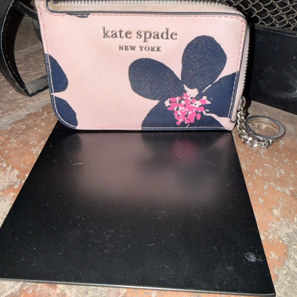kate spade Pink and Navy Polka Zip Card Case